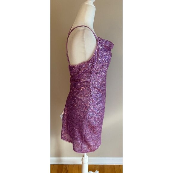 BCBGMAXAZRIA NWT Purple Sequin Cowl Neck Mini Party Dress Size Small Homecoming - Picture 5 of 14